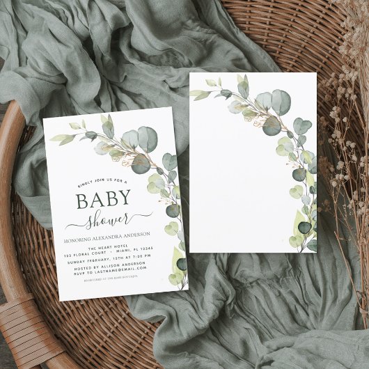 Baby shower groen eucalyptus uitnodigingen