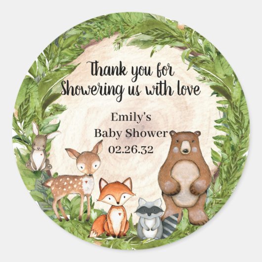 Baby shower groen hout snijhout ronde sticker (Voorkant)