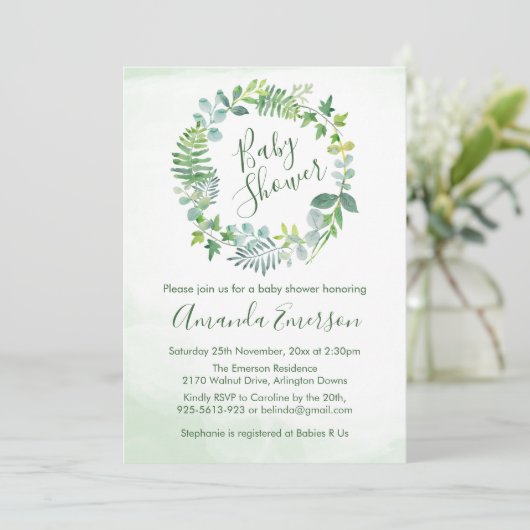 Baby shower groen krans botanisch kaart (Staand voorkant)