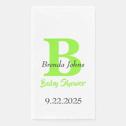 Baby shower Groen Oerwoud Thema Monogram Naam Servet (Voorkant)