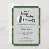 Baby shower Groen Pset Rattle Beer Kaart (Voorkant)