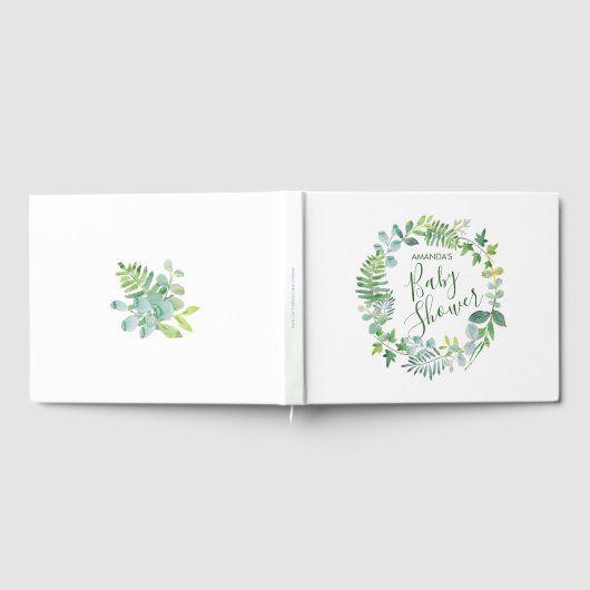 Baby shower groen Waterverf krans Gastenboek (Volledig)