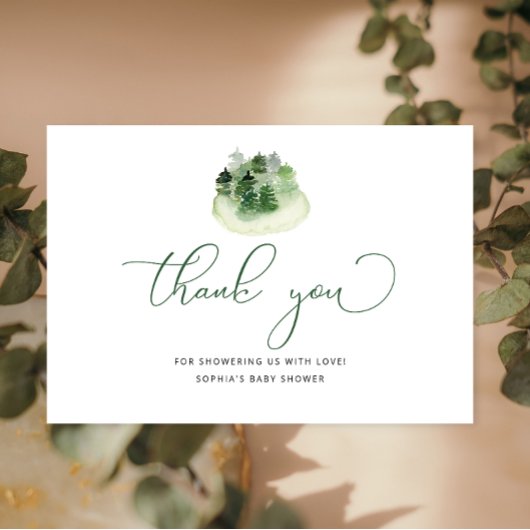 Baby shower groen  winterbos natuur bedankkaart