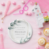 Baby Shower | Groene botanische grijze Jade Papieren Bordje (Feest)