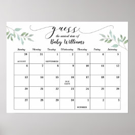 Baby Shower Groene Gokkalender Verwachte Bevalling Poster