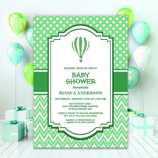 Baby shower Groene Hete Luchtballon Kaart