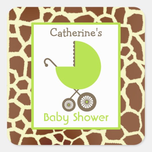 Baby shower Groene Koets & Giraffe Print Vierkante Sticker (Voorkant)