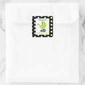 Baby shower Groene Koets & Polka Dots Vierkante Sticker (Tas)