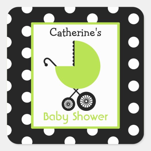 Baby shower Groene Koets & Polka Dots Vierkante Sticker (Voorkant)