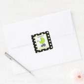 Baby shower Groene Koets & Polka Dots Vierkante Sticker (Envelop)