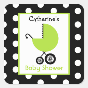 Baby shower Groene Koets & Polka Dots Vierkante Sticker