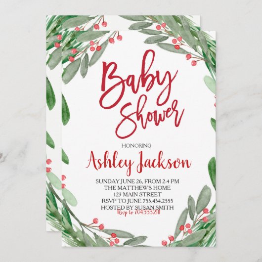 Baby Shower Groene Krans Uitnodiging (Voorkant / Achterkant)