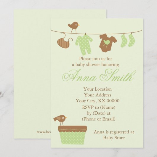 Baby shower Groene lijn Kaart (Voorkant / Achterkant)