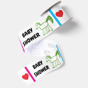 Baby Shower Groene Paard Roze Blauw 3" Satijnen Lint