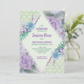 Baby shower groene Paarse Floral Waterverf Kaart (Staand voorkant)