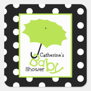 Baby shower Groene Paraplu & Polka Dots Vierkante Sticker
