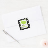 Baby shower Groene Paraplu & Polka Dots Vierkante Sticker (Envelop)
