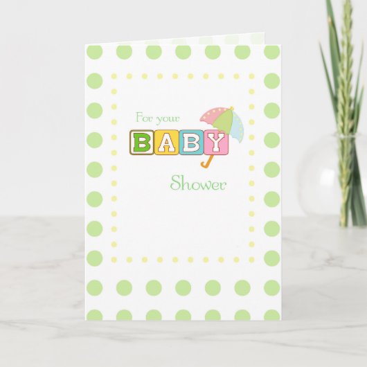 Baby shower, Groene Stippen met Umbrella Bedankkaart (Voorkant)