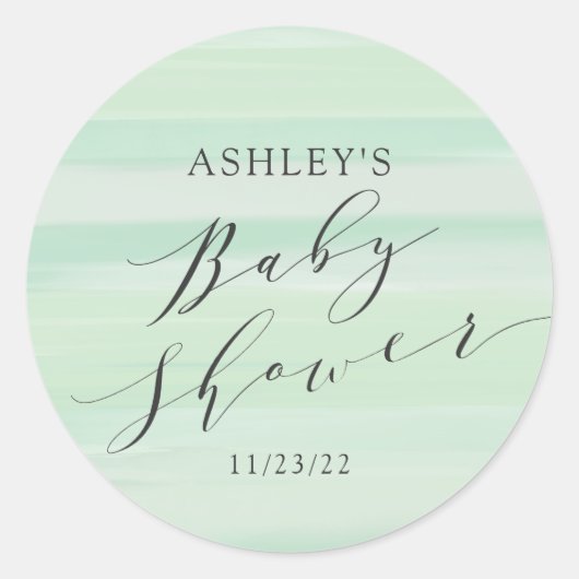 Baby shower Groene Stripes Ronde Sticker (Voorkant)