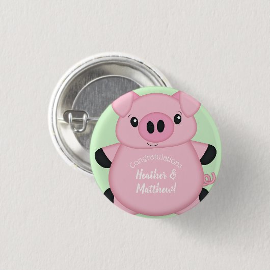Baby shower Groene varkens Ronde Button 3,2 Cm (Voorkant /achterkant)