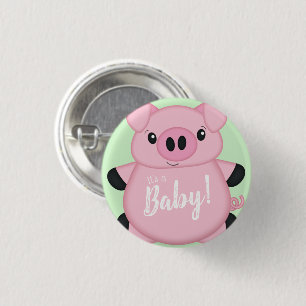 Baby shower Groene varkens Ronde Button 3,2 Cm