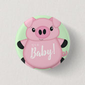 Baby shower Groene varkens Ronde Button 3,2 Cm (Voorkant)