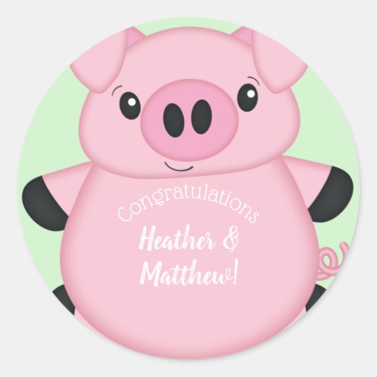 Baby shower Groene varkens Ronde Sticker (Voorkant)