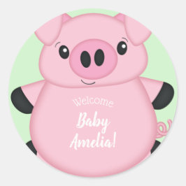 Baby shower Groene varkens Ronde Sticker