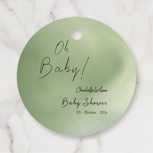 Baby shower Groene Waterverf Achtergrond Bedankjes Labels (Achterkant)
