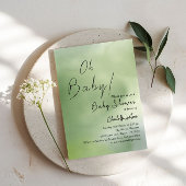 Baby shower Groene Waterverf Achtergrond Kaart