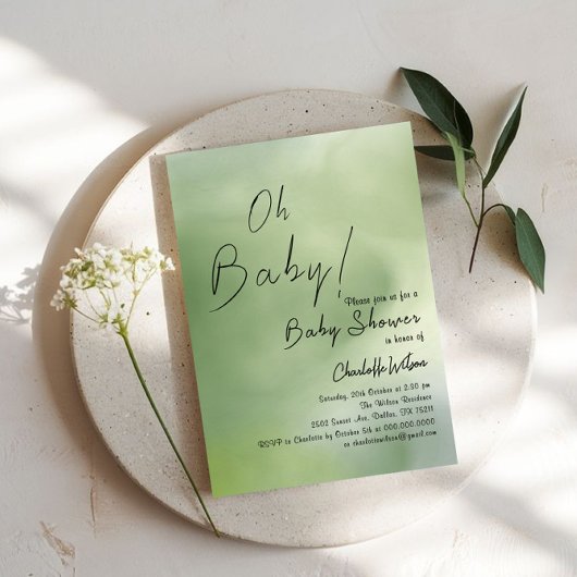 Baby shower Groene Waterverf Achtergrond Kaart