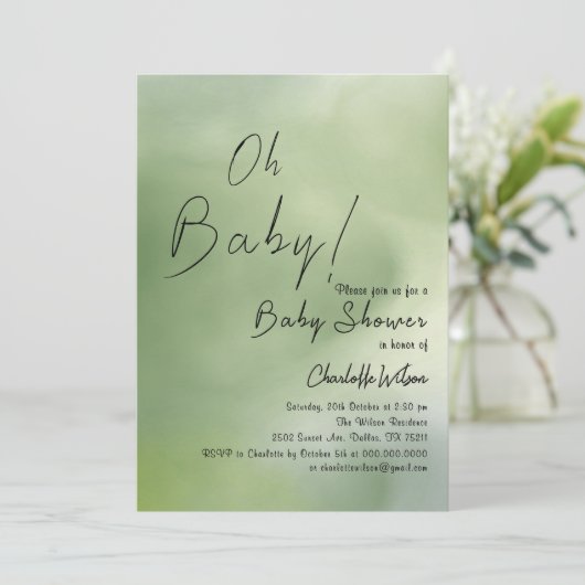 Baby shower Groene Waterverf Achtergrond Kaart (Staand voorkant)
