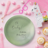 Baby shower Groene Waterverf Achtergrond Papieren Bordje (Feest)