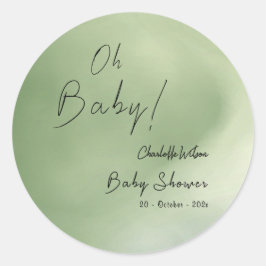 Baby shower Groene Waterverf Achtergrond Ronde Sticker
