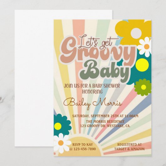 BABY SHOWER, GROOVY BABY, KAART (Voorkant / Achterkant)