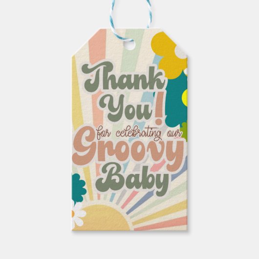 BABY SHOWER, GROOVY BABY, UITNODIGINGSPAPIER BORD CADEAULABEL (Voorkant)