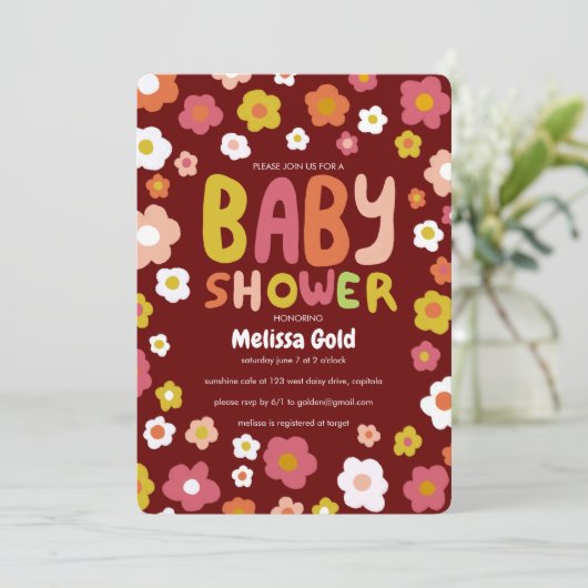 BABY SHOWER Groovy Daisies Floral CUSTOM Kaart (Staand voorkant)