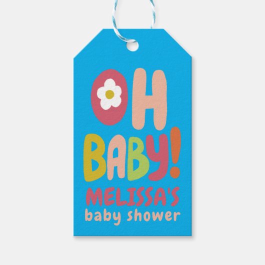 BABY SHOWER Groovy Daisies KLEURRIJKE CUSTOM Cadeaulabel (Voorkant)
