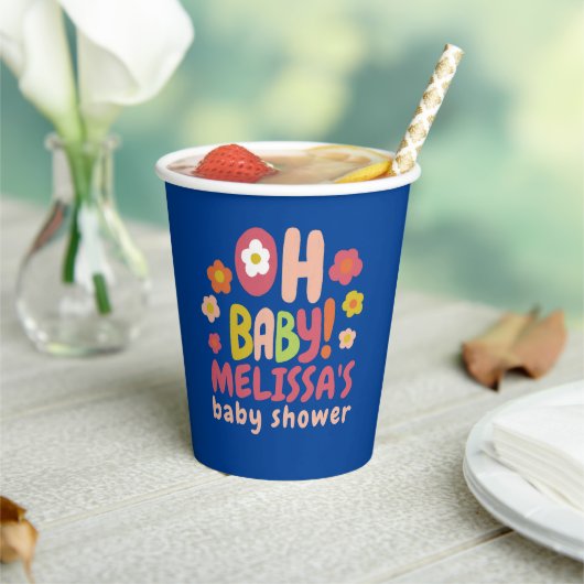 BABY SHOWER Groovy Daisies KLEURRIJKE CUSTOM Papieren Bekers (Insitu)