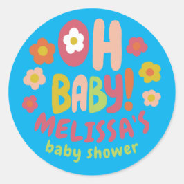 BABY SHOWER Groovy Daisies KLEURRIJKE CUSTOM Ronde Sticker