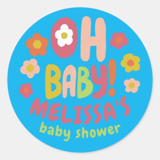 BABY SHOWER Groovy Daisies KLEURRIJKE CUSTOM Ronde Sticker (Voorkant)
