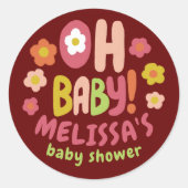 BABY SHOWER Groovy Daisies KLEURRIJKE CUSTOM Ronde Sticker (Voorkant)