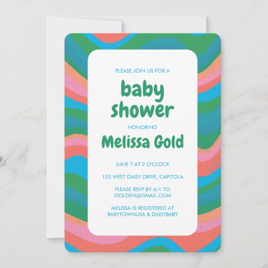 BABY SHOWER Groovy Kleurrijke Strepen CUSTOM Bold Kaart (Voorkant)
