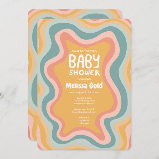 BABY SHOWER Groovy Pastel Curves CUSTOM Kaart (Voorkant / Achterkant)