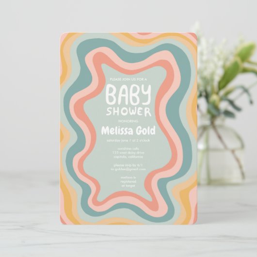 BABY SHOWER Groovy Pastel Curves CUSTOM Kaart (Staand voorkant)