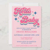 Baby shower Groovy Retro Typografie Roze Kaart (Voorkant)