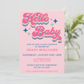 Baby shower Groovy Retro Typografie Roze Kaart (Staand voorkant)
