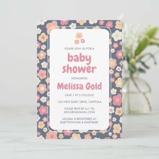 BABY SHOWER Groovy Sweet Daisy Floral CUSTOM Kaart (Staand voorkant)
