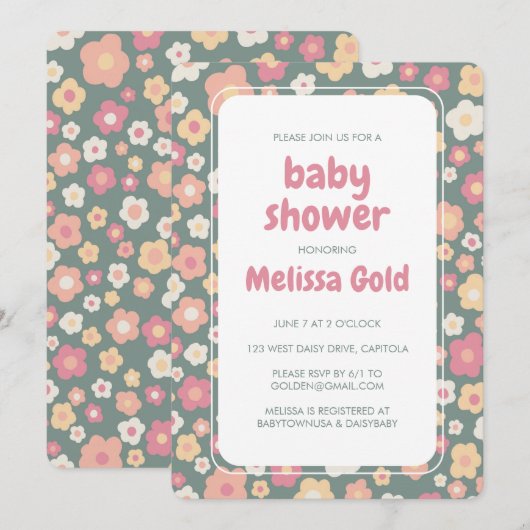 BABY SHOWER Groovy Sweet Daisy Floral CUSTOM Kaart (Voorkant / Achterkant)