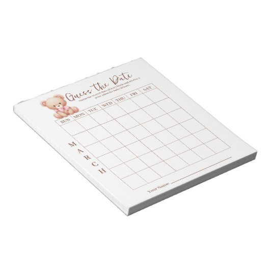 Baby shower Guess de datum spel activiteit Notitie Notitieblok (Schuin)